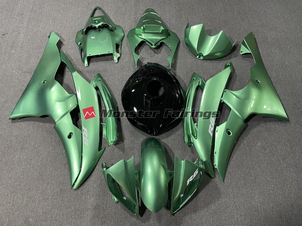 Yamaha R6 2008 - 2016 Gloss Seafoam Green Black ABS fairings - custom motorcycle bodywork kit by Monster Fairings