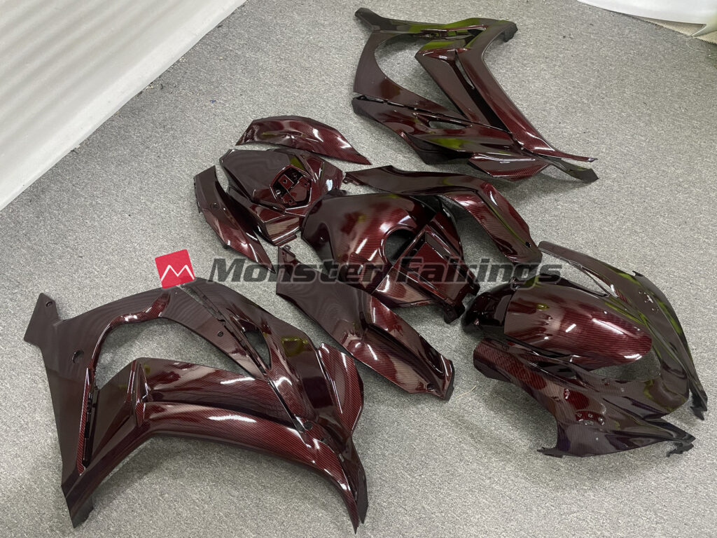 Kawasaki ZX10R custom ABS fairings 2016 - 2020 in Red Gloss Carbon Fiber Twill - durable replacement kit, Monster Fairings