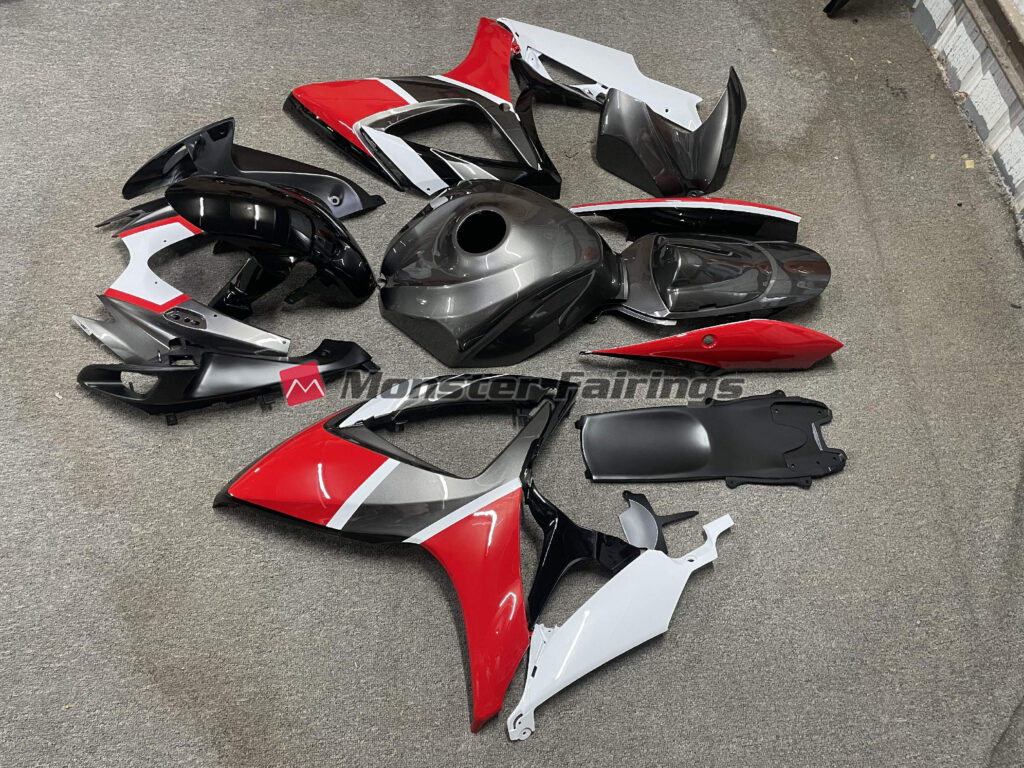 2006 - 2007 Suzuki GSXR Grey White Red fairing set - ABS injection, custom painted by Monster Fairings