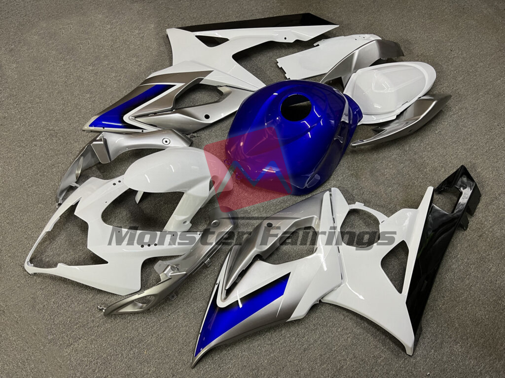 Gloss White Silver Black & Blue ABS fairings for Suzuki GSXR 1000 2005 - 2006 - premium OEM fit kit by Monster Fairings