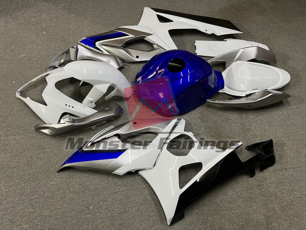 2005 - 2006 Suzuki GSXR Gloss White Silver Black & Blue fairing set - ABS injection, custom painted by Monster Fairings