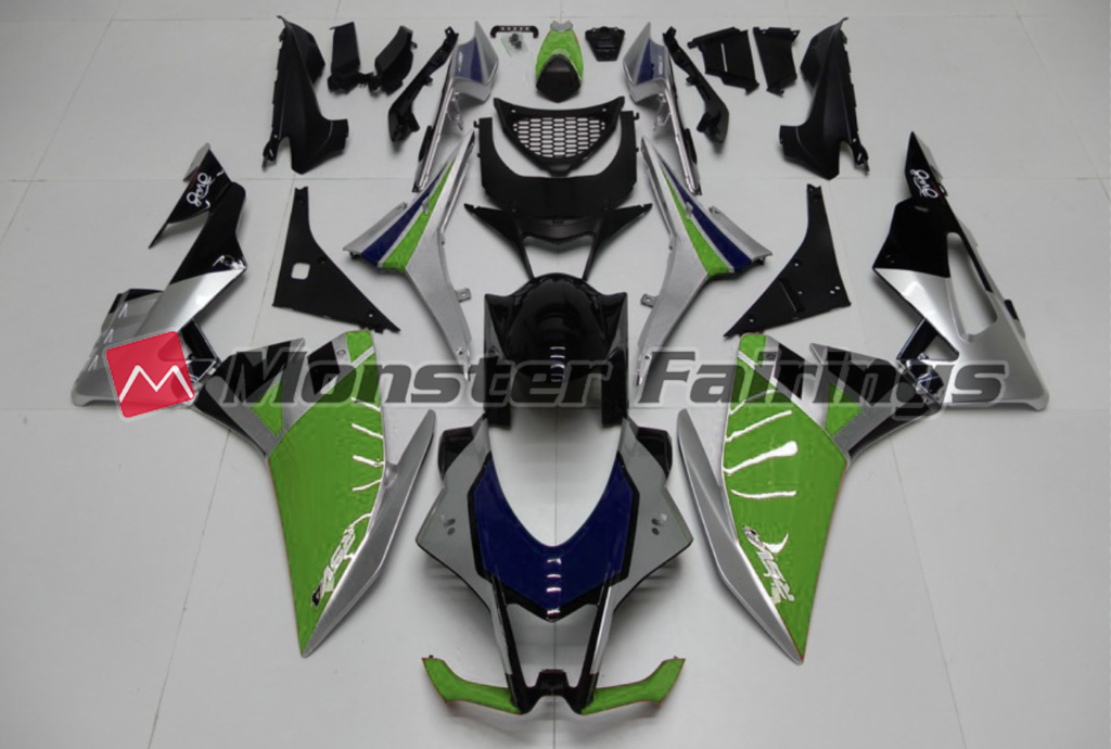 Aprilia RSV4 1000 2016 - 2020 Green Silver Blue ABS fairings - custom motorcycle bodywork kit by Monster Fairings