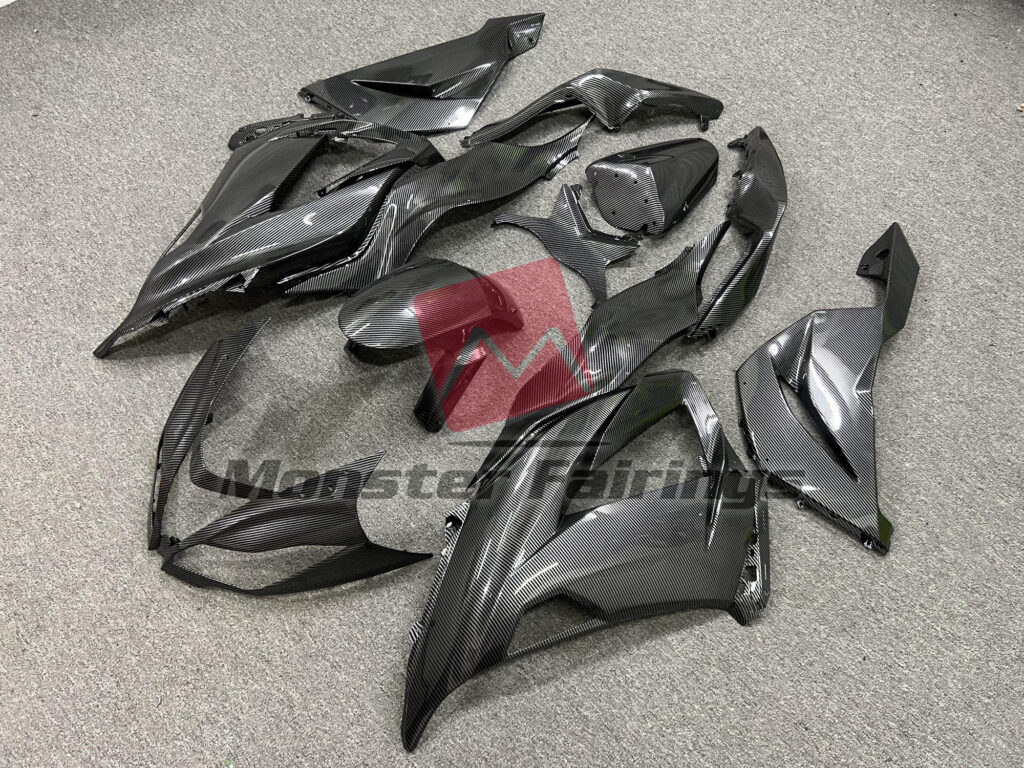 Full Carbon Fiber Style ABS fairings for Kawasaki ZX6R 2013 - 2018 - premium OEM fit kit by Monster Fairings