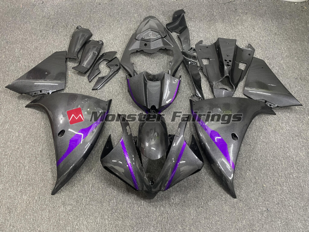 Yamaha R1 2012 - 2014 Carbon Fiber Style Purple Details ABS fairings - custom motorcycle bodywork kit by Monster Fairings