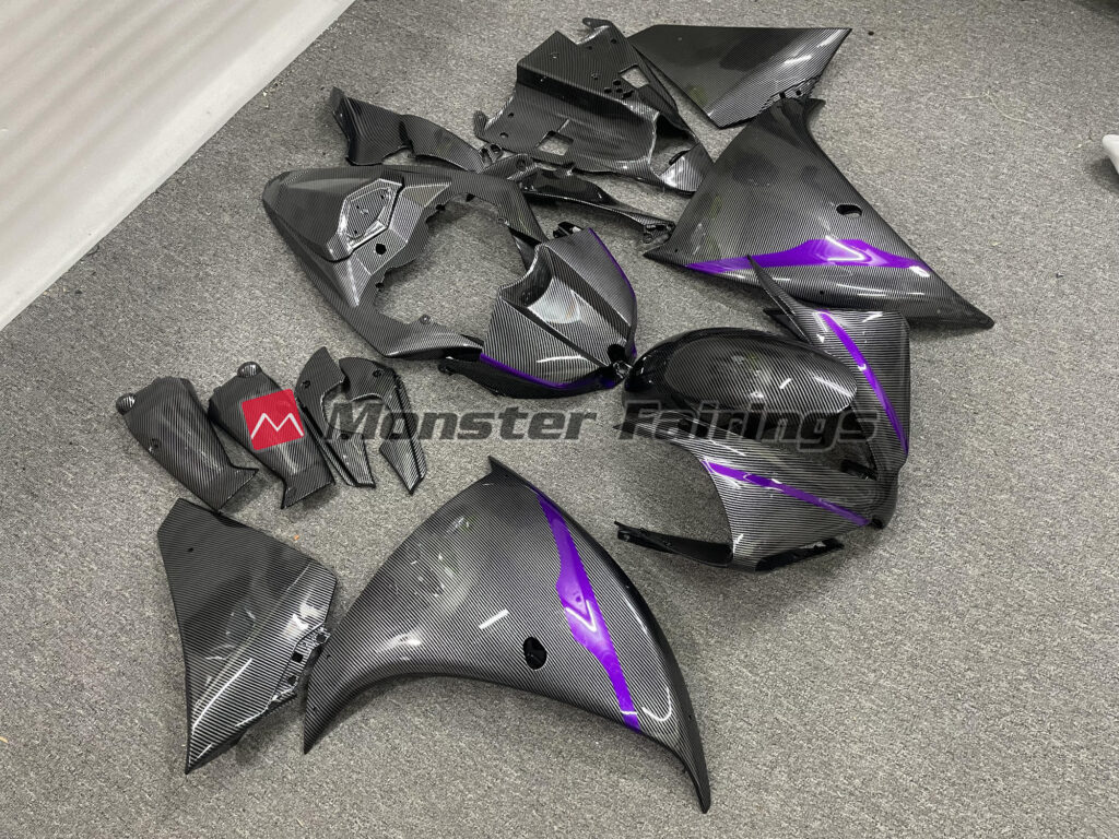 Yamaha R1 custom ABS fairings 2012 - 2014 in Carbon Fiber Style Purple Details - durable replacement kit, Monster Fairings