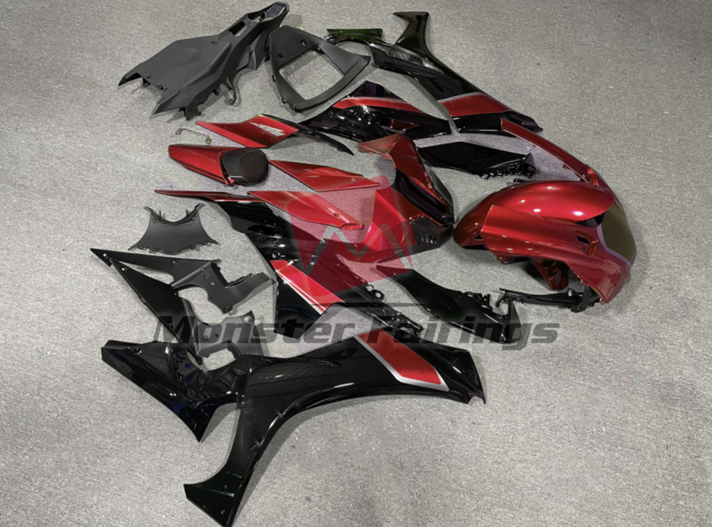 2020 - 2025 Yamaha R1 Gloss Red Black fairing set - ABS injection, custom painted by Monster Fairings