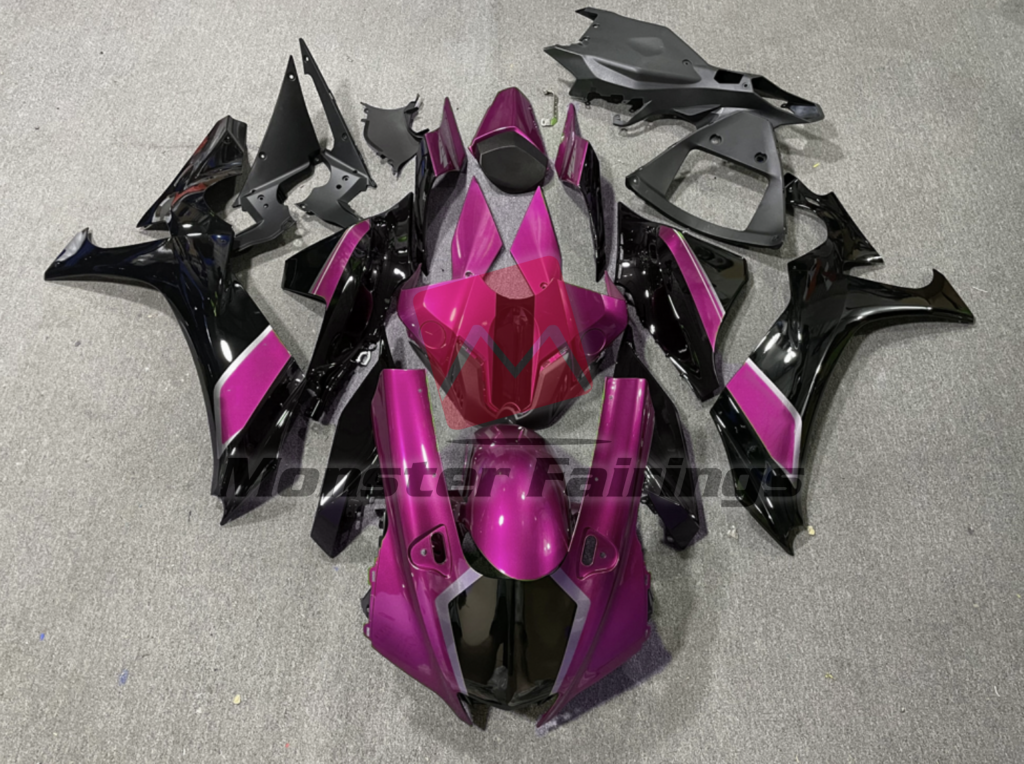 Yamaha R1 2020 - 2025 Gloss Pink Black ABS fairings - custom motorcycle bodywork kit by Monster Fairings