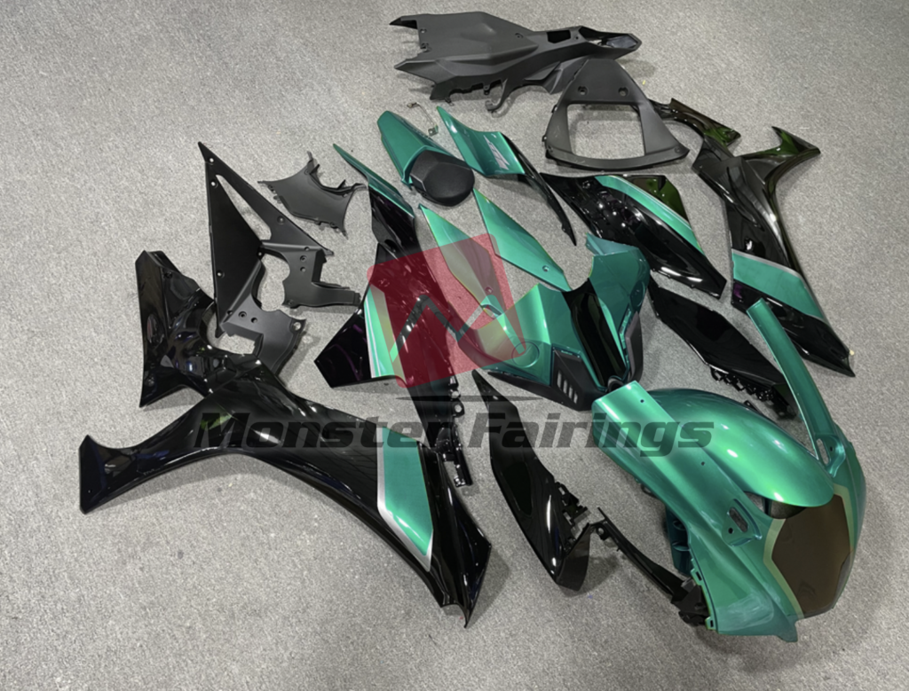 Yamaha R1 custom ABS fairings 2020 - 2025 in Gloss Teal Black - durable replacement kit, Monster Fairings