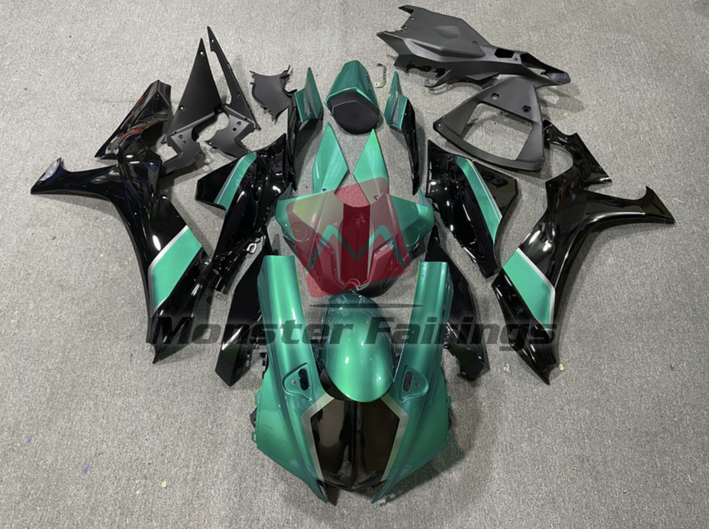 Yamaha R1 2020 - 2025 Gloss Teal Black ABS fairings - custom motorcycle bodywork kit by Monster Fairings