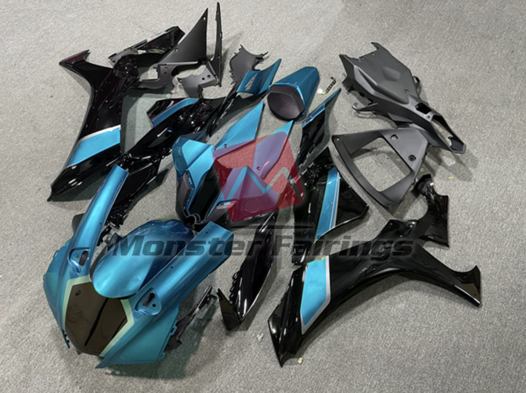2020 - 2025 Yamaha R1 Gloss Light Blue Black fairing set - ABS injection, custom painted by Monster Fairings