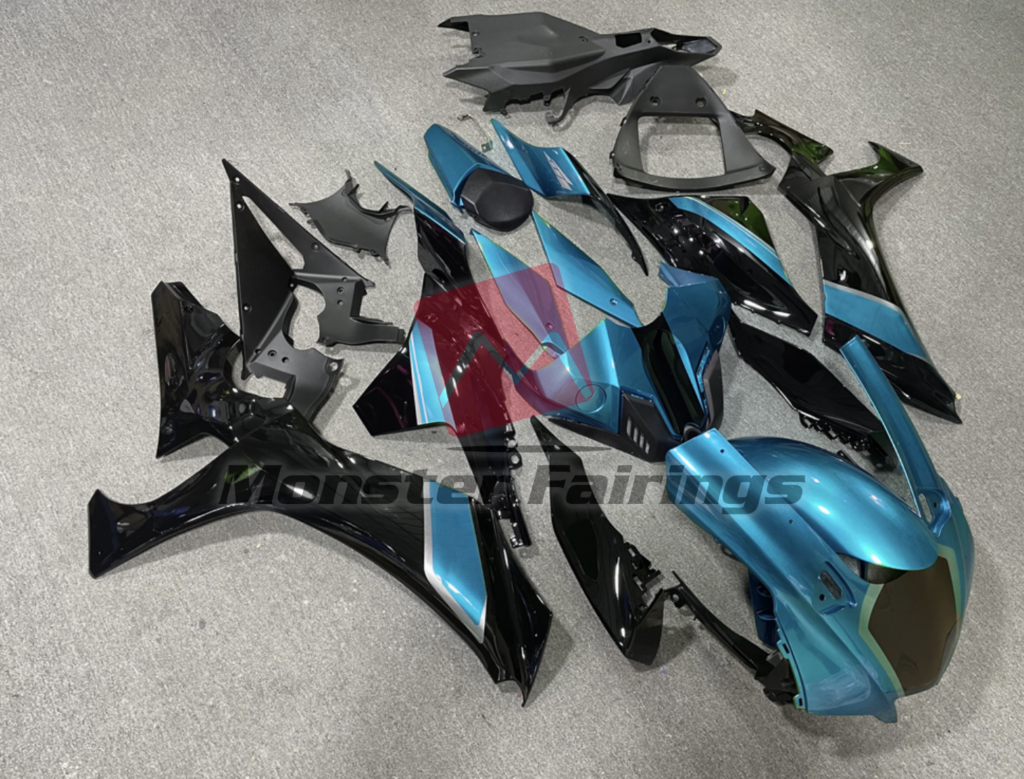 Yamaha R1 custom ABS fairings 2020 - 2025 in Gloss Light Blue Black - durable replacement kit, Monster Fairings