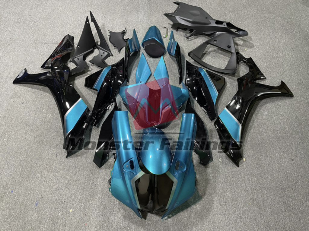 Yamaha R1 2020 - 2025 Gloss Light Blue Black ABS fairings - custom motorcycle bodywork kit by Monster Fairings