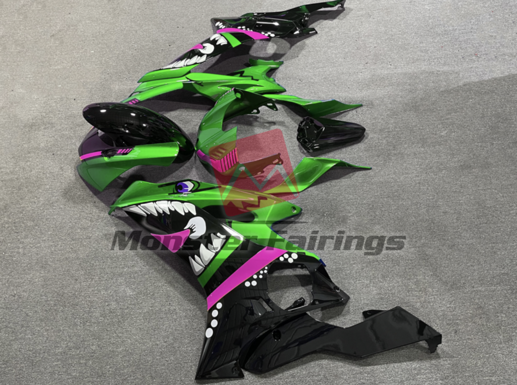 Yamaha R6 custom ABS fairings 2017 - 2022 in Special Green Pink Shark - durable replacement kit, Monster Fairings