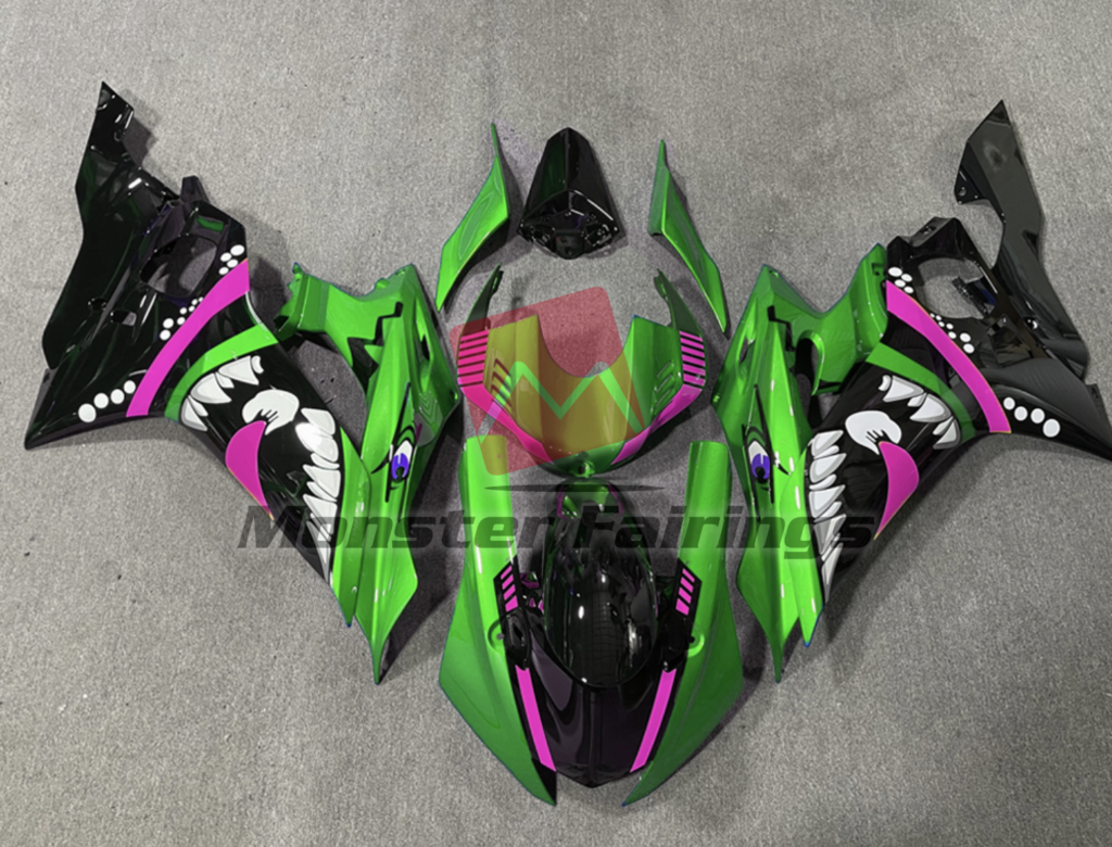 Yamaha R6 2017 - 2022 Special Green Pink Shark ABS fairings - custom motorcycle bodywork kit by Monster Fairings