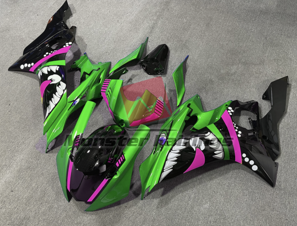 Special Green Pink Shark ABS fairings for Yamaha R6 2017 - 2022 - premium OEM fit kit by Monster Fairings