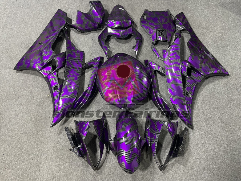 Yamaha R6 2006 - 2007 Gloss Carbon Fiber & Purple Camo ABS fairings - custom motorcycle bodywork kit by Monster Fairings