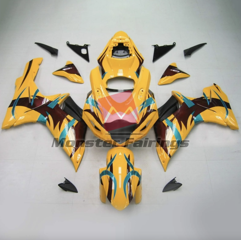 Suzuki GSXR 600 - 750 2011 - 2025 Yellow Tribal Style ABS fairings - custom motorcycle bodywork kit by Monster Fairings