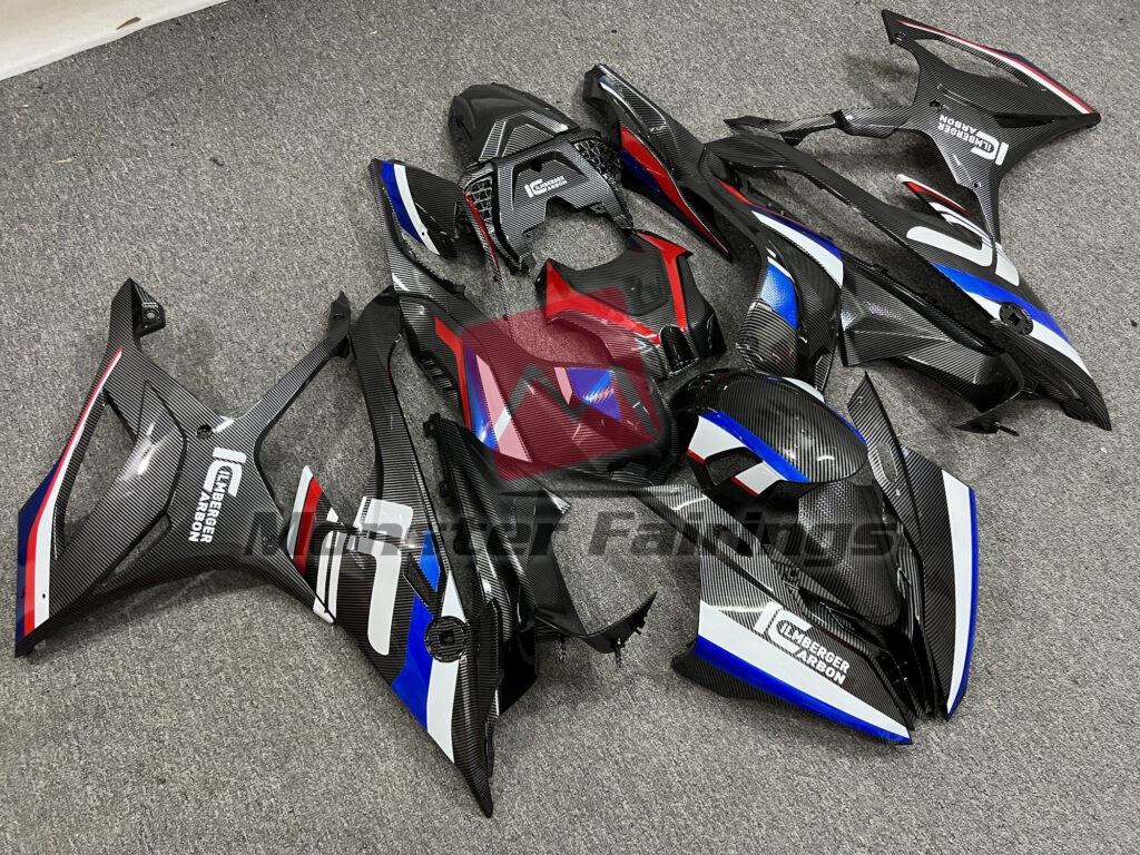 Gloss Carbon Fiber Blue Red & White ABS fairings for BMW S1000RR 2019 - 2022 - premium OEM fit kit by Monster Fairings