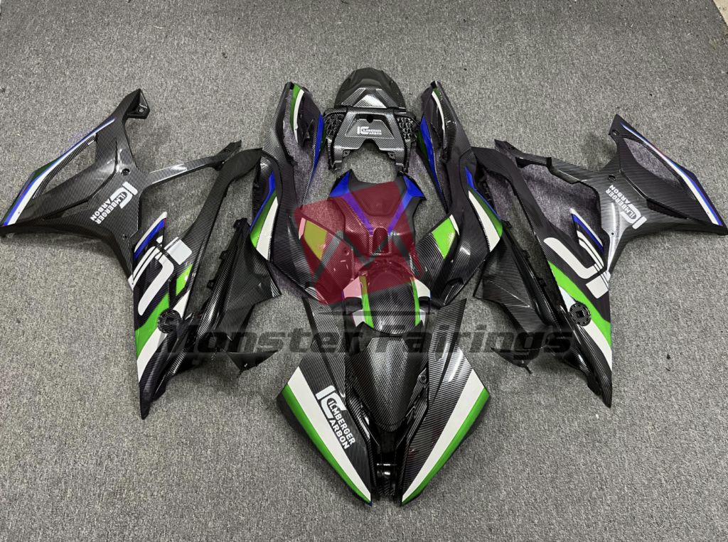 BMW S1000RR 2019 - 2022 Green Blue White Carbon Fiber Style ABS fairings - custom motorcycle bodywork kit by Monster Fairings