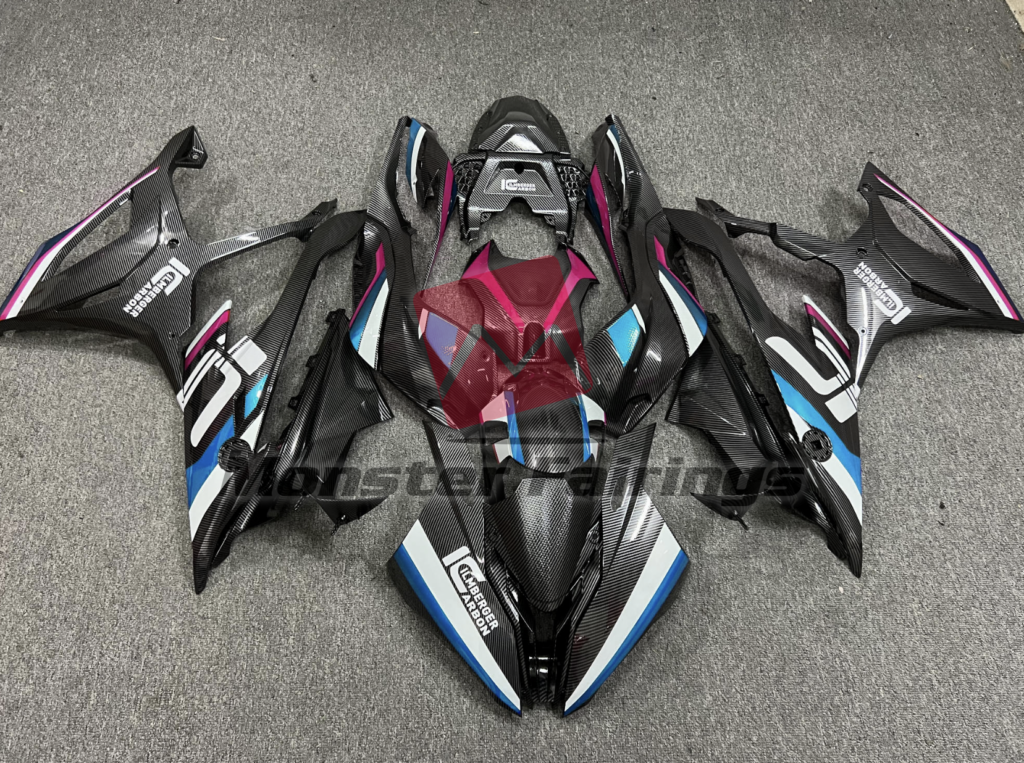 BMW S1000RR 2019 - 2022 Pink Blue White Carbon Fiber Style ABS fairings - custom motorcycle bodywork kit by Monster Fairings
