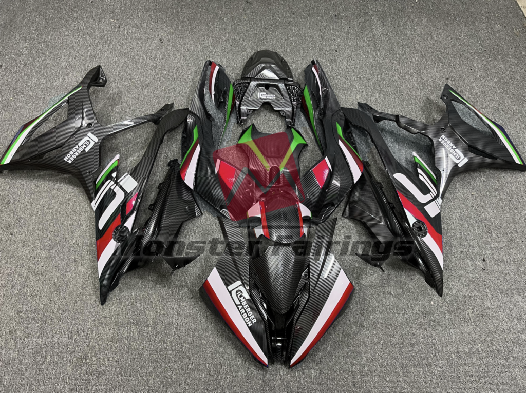 BMW S1000RR 2019 - 2022 Red Green White Carbon Fiber Style ABS fairings - custom motorcycle bodywork kit by Monster Fairings