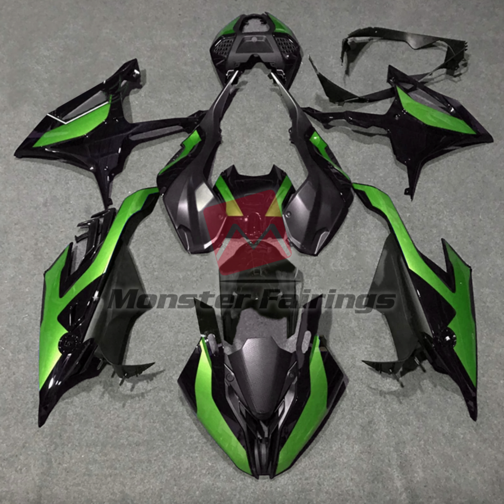 BMW S1000RR 2019 - 2022 Gloss Black Green ABS fairings - custom motorcycle bodywork kit by Monster Fairings