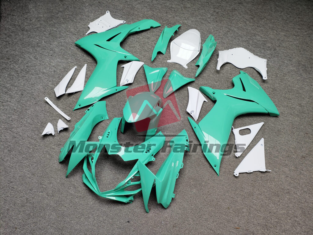 2011 - 2025 Suzuki GSXR Gloss Teal & and White fairing set - ABS injection, custom painted by Monster Fairings