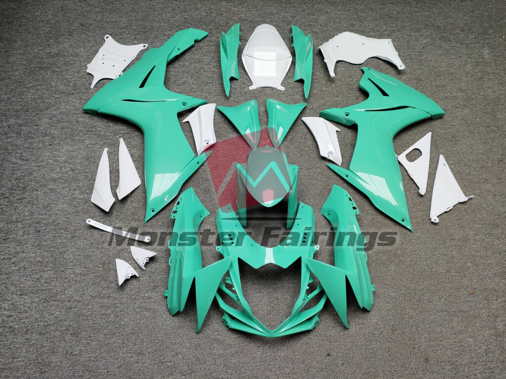 Suzuki GSXR 600 - 750 2011 - 2025 Gloss Teal & and White ABS fairings - custom motorcycle bodywork kit by Monster Fairings
