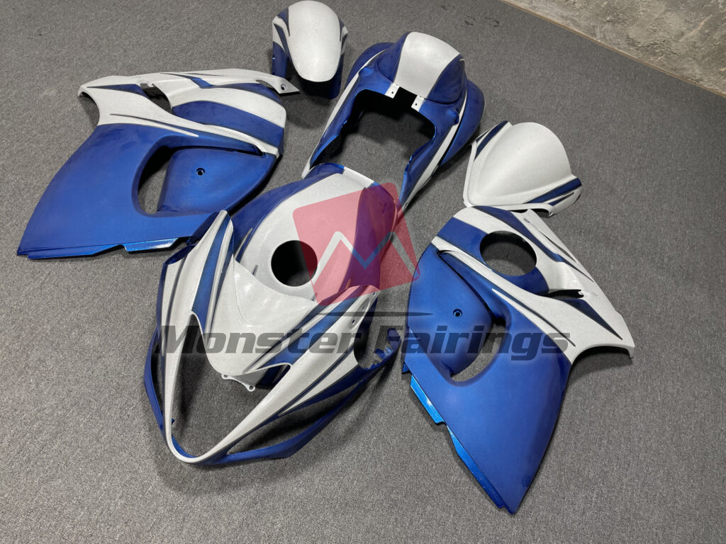 Suzuki GSXR 1300 custom ABS fairings 2008 - 2020 in Glitter Blue White - durable replacement kit, Monster Fairings