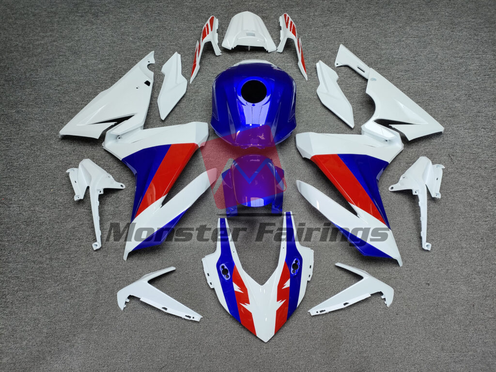 Honda CBR500R 2022 - 2023 Gloss White Blue & Red ABS fairings - custom motorcycle bodywork kit by Monster Fairings
