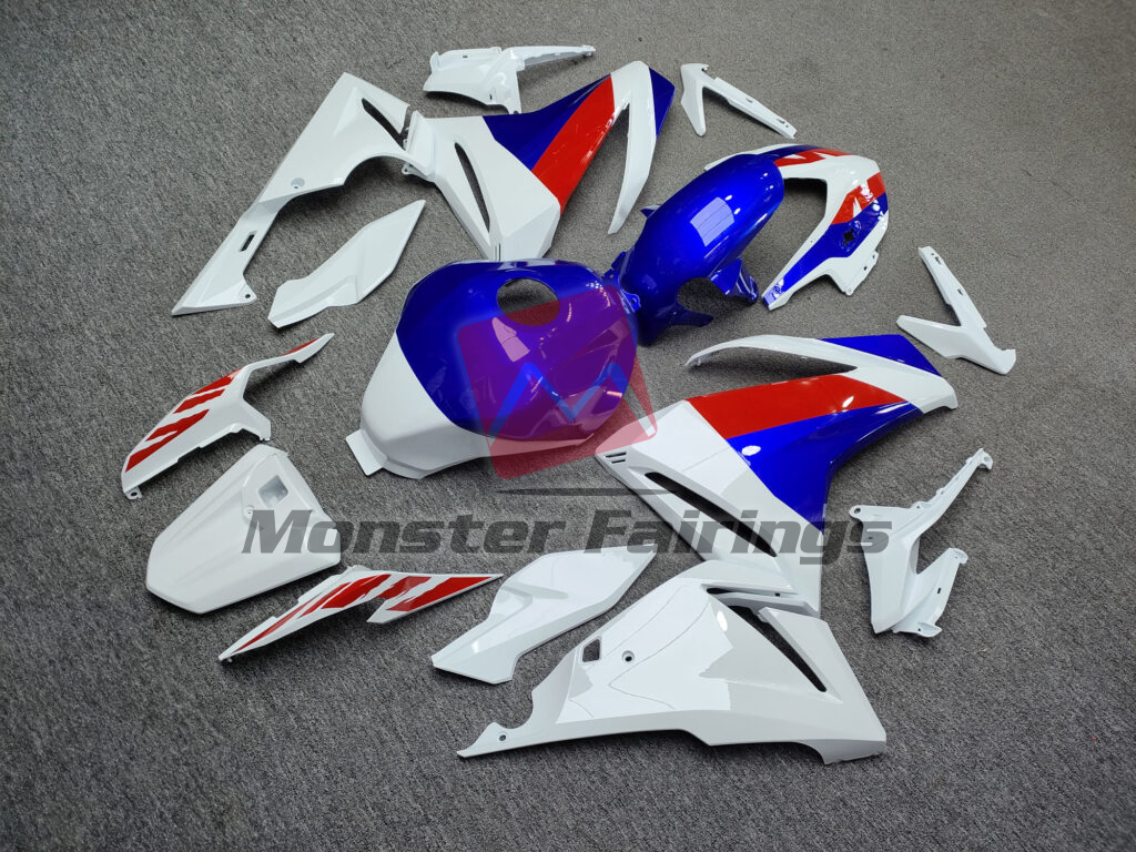 2022 - 2023 Honda CBR500R Gloss White Blue & Red fairing set - ABS injection, custom painted by Monster Fairings