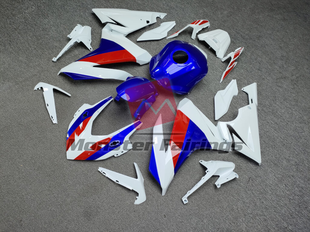 Gloss White Blue & Red ABS fairings for Honda CBR500R 2022 - 2023 - premium OEM fit kit by Monster Fairings
