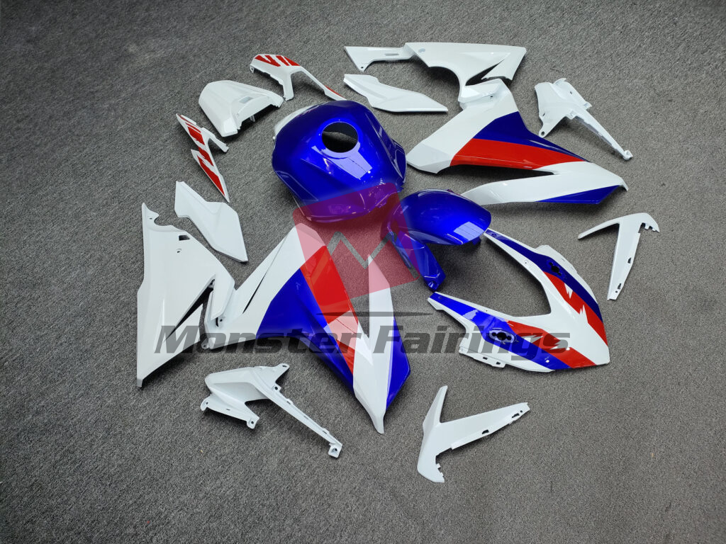 Honda CBR500R custom ABS fairings 2022 - 2023 in Gloss White Blue & Red - durable replacement kit, Monster Fairings