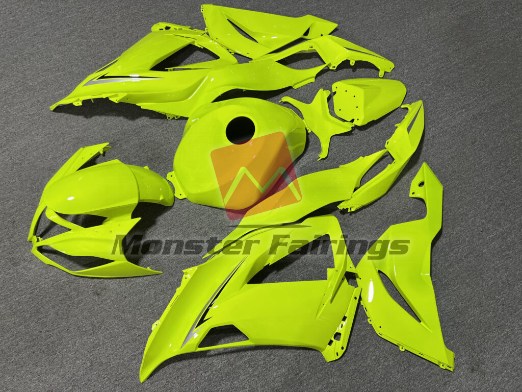 Kawasaki ZX6R custom ABS fairings 2013 - 2018 in Gloss High Vis Yellow - durable replacement kit, Monster Fairings