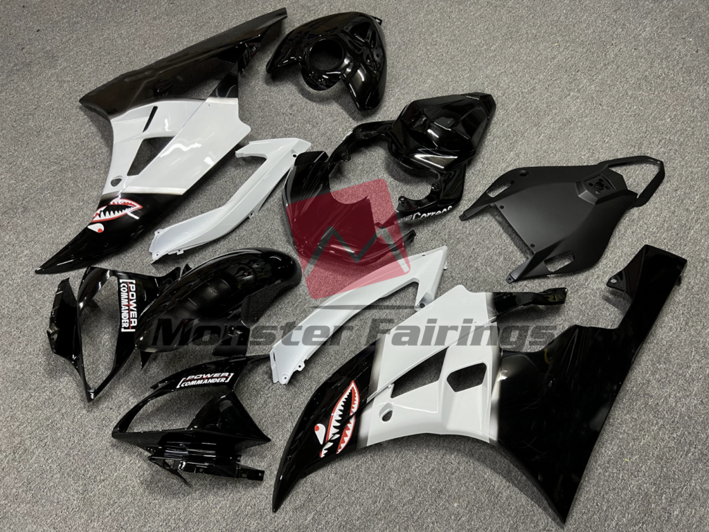Yamaha R6 custom ABS fairings 2006 - 2007 in Gloss Black Logos - durable replacement kit, Monster Fairings