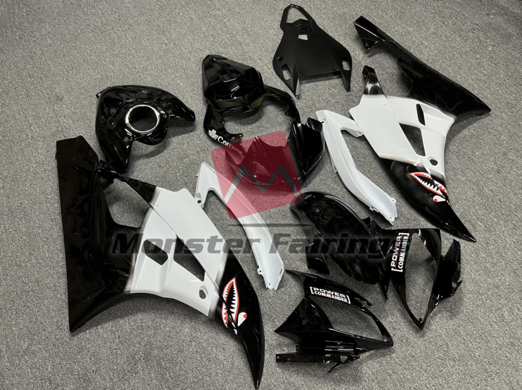 2006 - 2007 Yamaha R6 Gloss Black Logos fairing set - ABS injection, custom painted by Monster Fairings