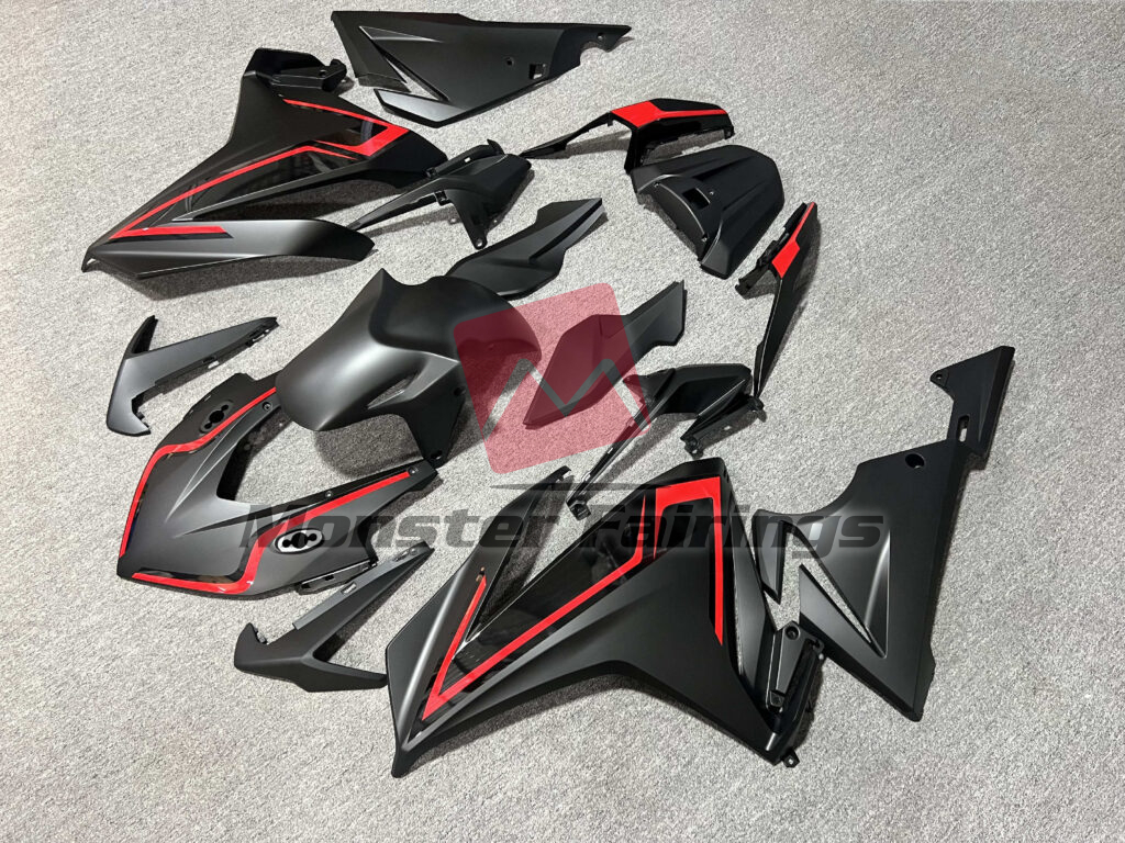 2019 - 2021 Honda CBR500R Matte Black & Red fairing set - ABS injection, custom painted by Monster Fairings
