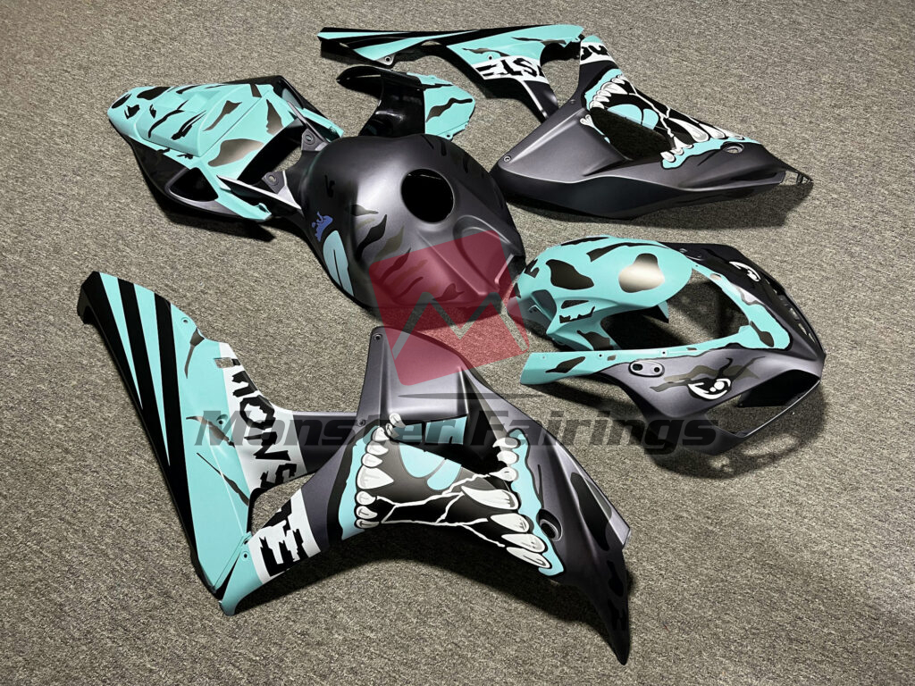 Honda CBR1000RR custom ABS fairings 2006 - 2007 in Matte Black & Teal Monster - durable replacement kit, Monster Fairings