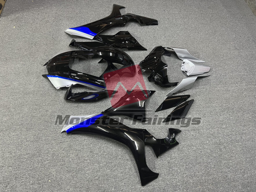 2020 - 2025 Yamaha R1 Black Blue Silver fairing set - ABS injection, custom painted by Monster Fairings