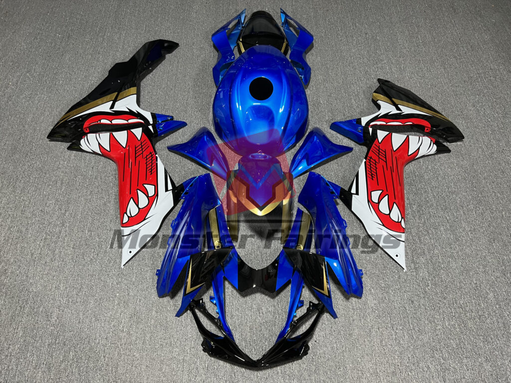 Suzuki GSXR 600 - 750 2011 - 2025 Gloss Blue & Black Shark ABS fairings - custom motorcycle bodywork kit by Monster Fairings