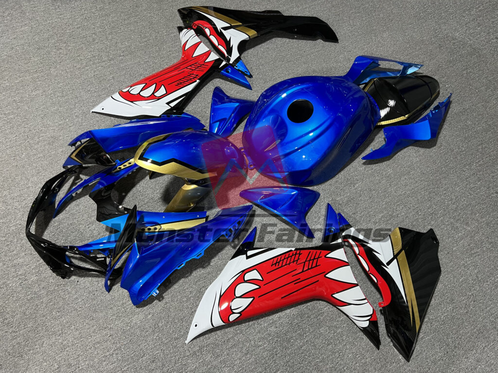 Suzuki GSXR 600 - 750 custom ABS fairings 2011 - 2025 in Gloss Blue & Black Shark - durable replacement kit, Monster Fairings
