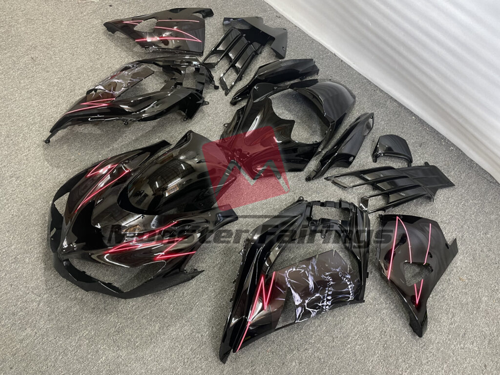 Kawasaki ZX14R custom ABS fairings 2012 - 2024 in Red Lighting Skull - durable replacement kit, Monster Fairings