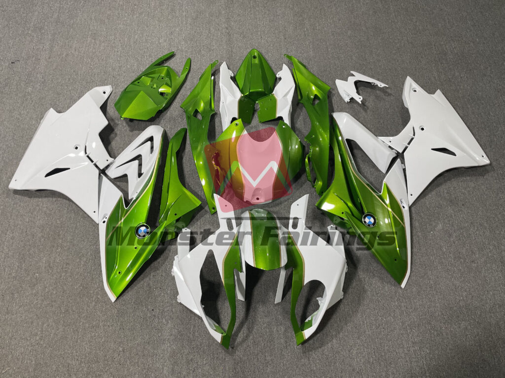 BMW S1000RR 2017 - 2018 Gloss White & Green ABS fairings - custom motorcycle bodywork kit by Monster Fairings