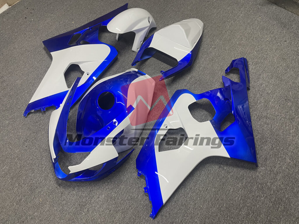Suzuki GSXR 600 - 750 custom ABS fairings 2004 - 2005 in Gloss Blue White - durable replacement kit, Monster Fairings