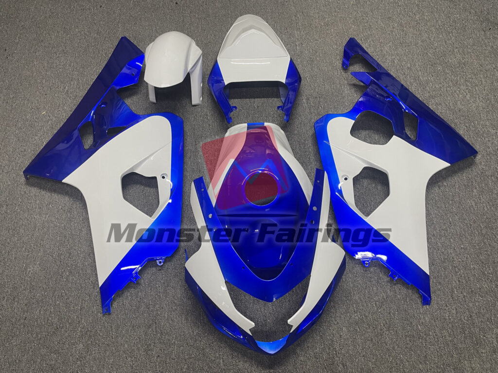 Suzuki GSXR 600 - 750 2004 - 2005 Gloss Blue White ABS fairings - custom motorcycle bodywork kit by Monster Fairings
