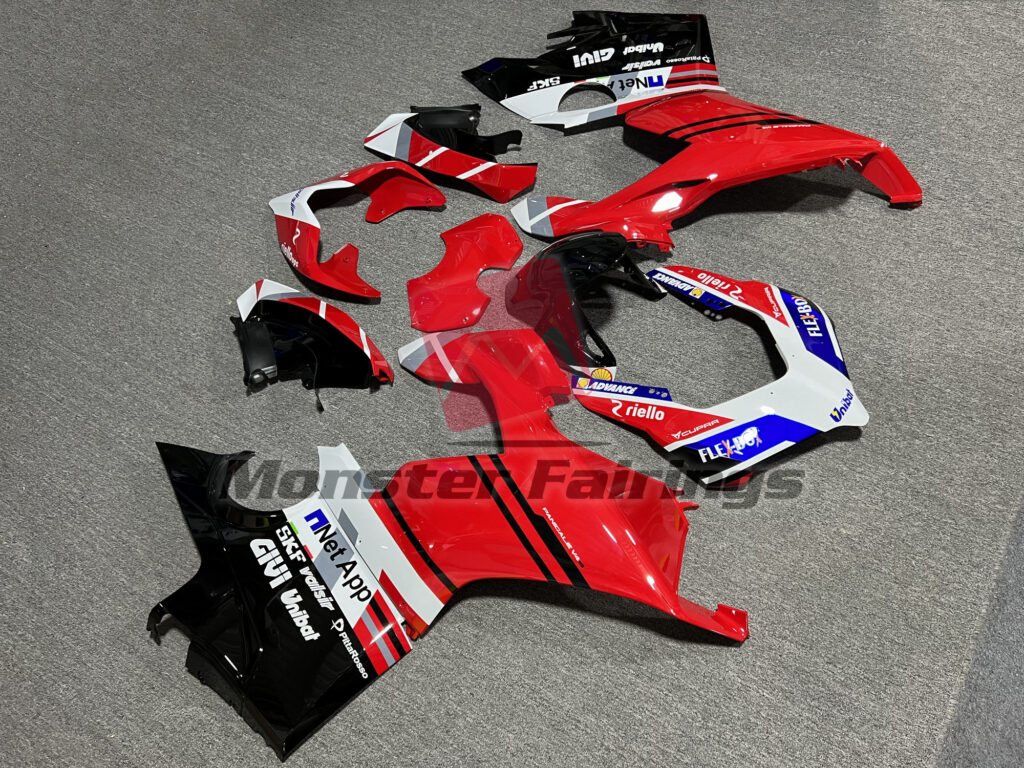 Ducati Panigale V4 custom ABS fairings 2018 - 2019 in Gloss Red & White Black Blue - durable replacement kit, Monster Fairings