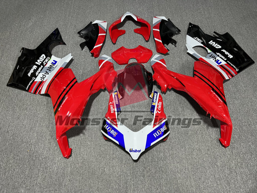 Ducati Panigale V4 2018 - 2019 Gloss Red & White Black Blue ABS fairings - custom motorcycle bodywork kit by Monster Fairings