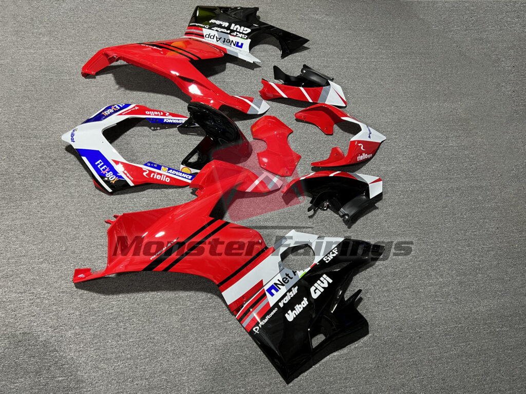 2018 - 2019 Ducati Panigale V4 Gloss Red & White Black Blue fairing set - ABS injection, custom painted by Monster Fairings