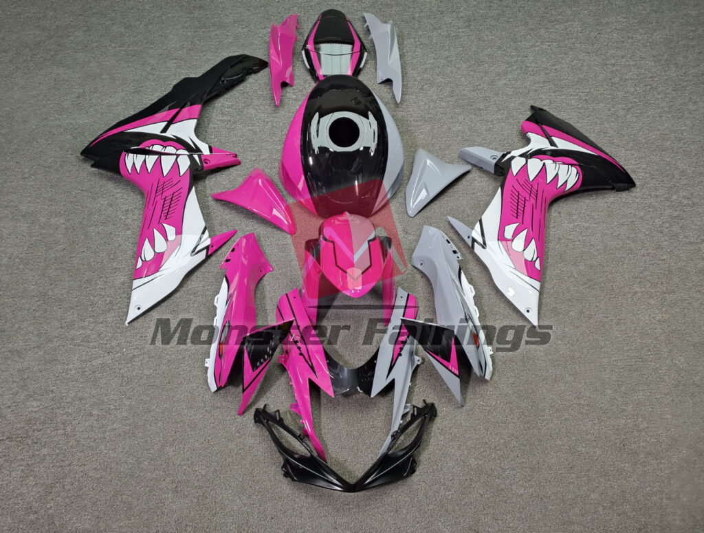 Suzuki GSXR 600 - 750 2011 - 2025 Gloss Nardo Gray & Pink Shark ABS fairings - custom motorcycle bodywork kit by Monster Fairings