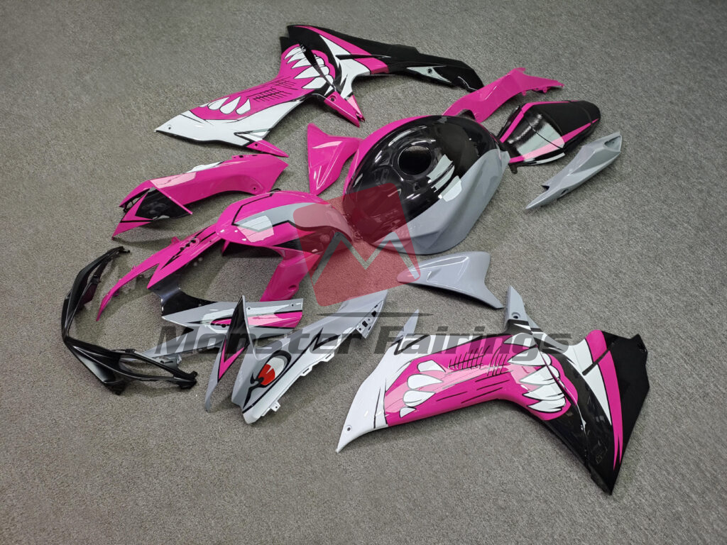Suzuki GSXR 600 - 750 custom ABS fairings 2011 - 2025 in Gloss Nardo Gray & Pink Shark - durable replacement kit, Monster Fairings